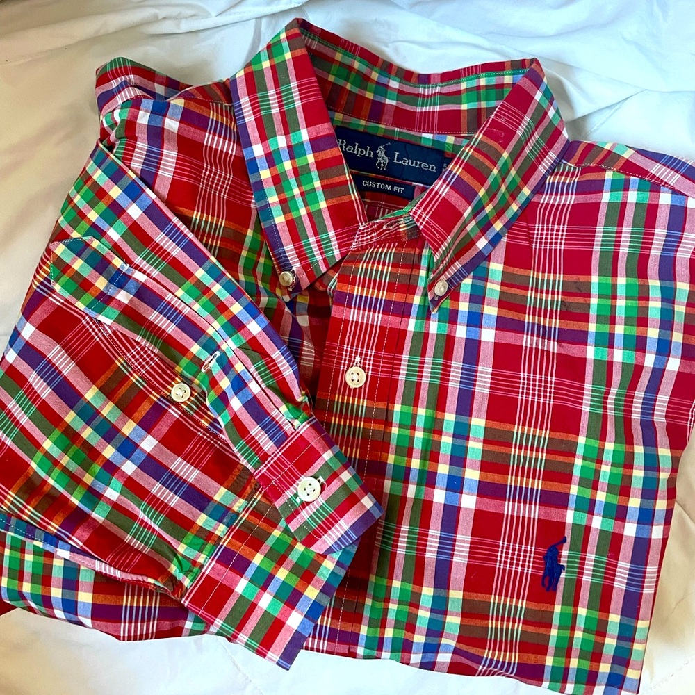 Mens Ralph Lauren Classic Plaid button down XL exc cond blue red green